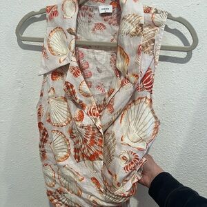 Sheike Women's Shell Print Sleeveless Top - Orange and Cream